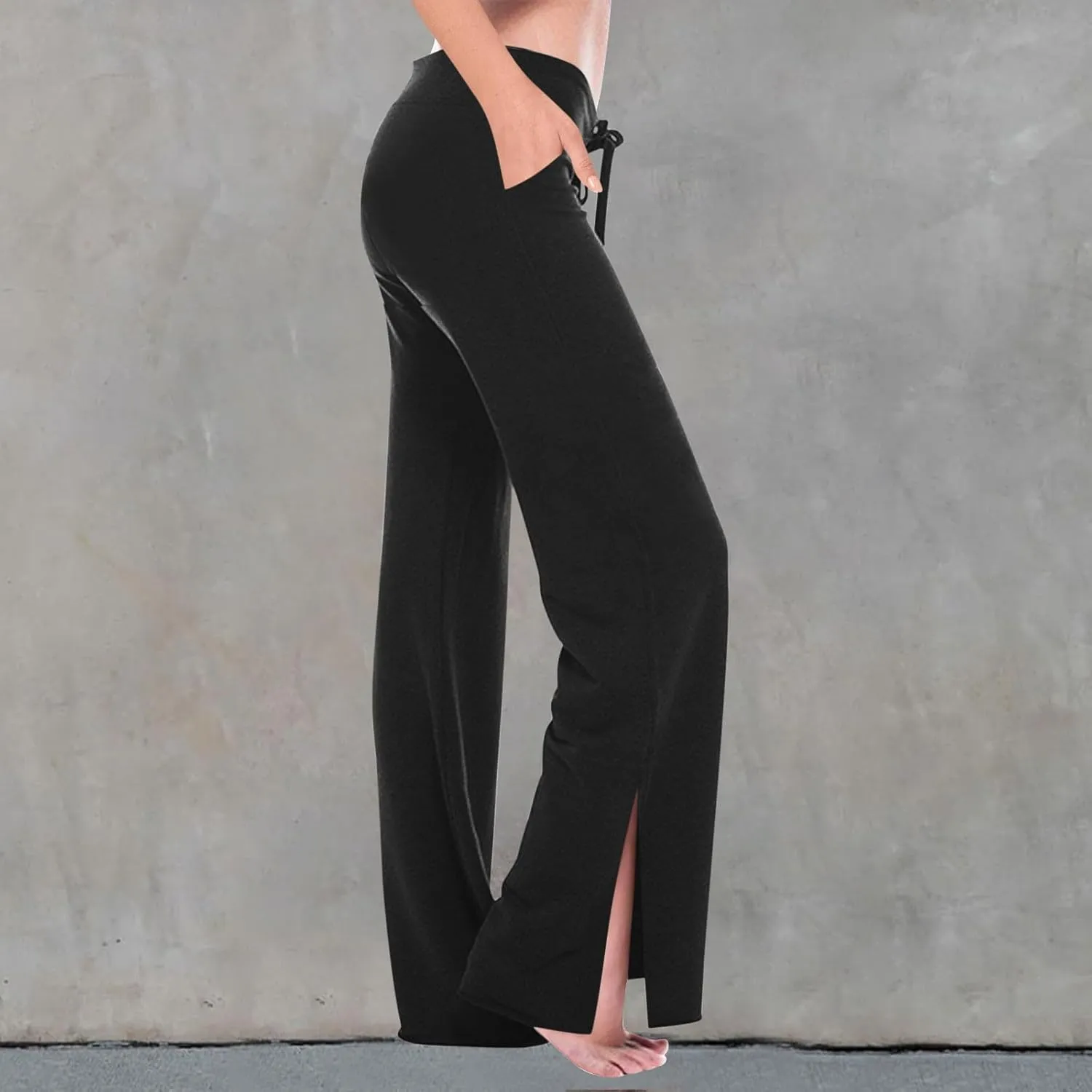 Wide Leg Side Slit Pants Woman High Waist Yoga Pants with Pockets Loose Stretch Dress Work Sweatpants Casual Lounge