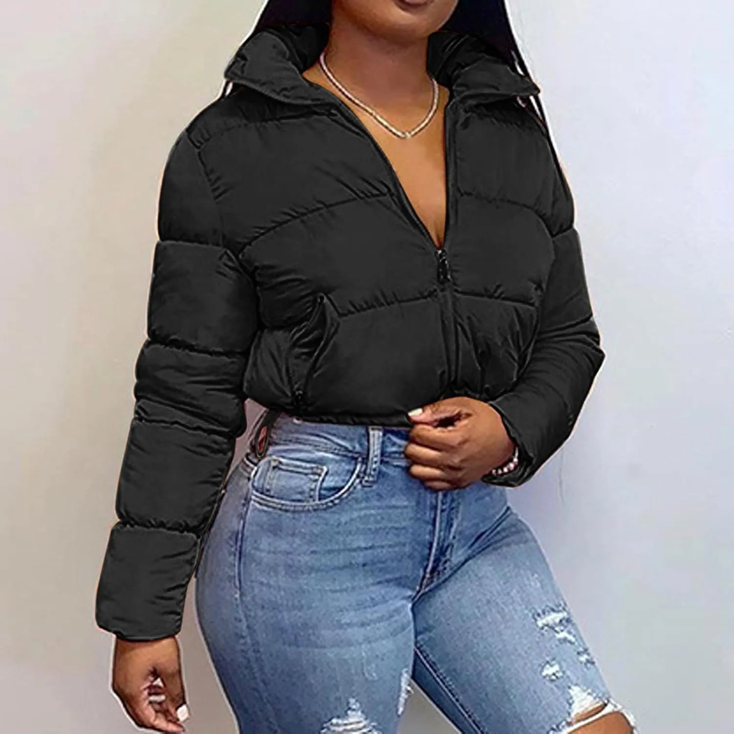 Winter Coat Women's Women's Winter Solid Short Bread Down Jacket Stand Up Collar Outerwear Padded Thick Jackets
