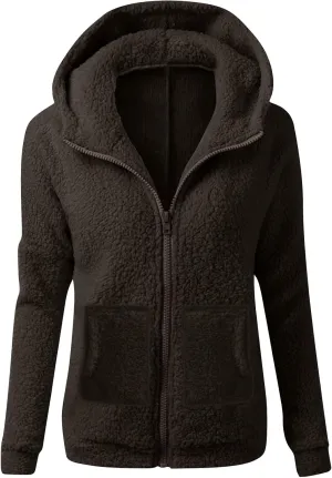 Winter Coats for Women Zip Up Hoodies Fuzzy Fleece Coats Comfy Warm Plus Size Teddy Jackets with Pockets