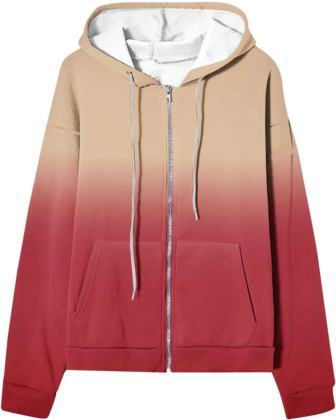 Winter Jackets for Women 2024 Fashion Gradient Cardigan Jacket Long Sleeve Drawstring Hooded Coats Zipper Pockets