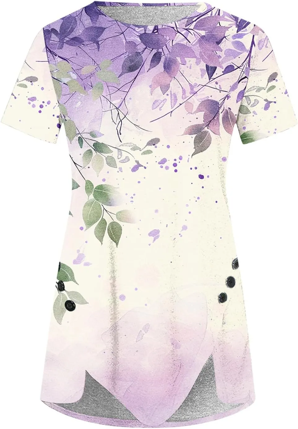 Women 2024 Short Sleeve Summer Shirts Floral Print Fitted Causal Tshirts Boho Blouses Tunics Dressy Trendy Clothes