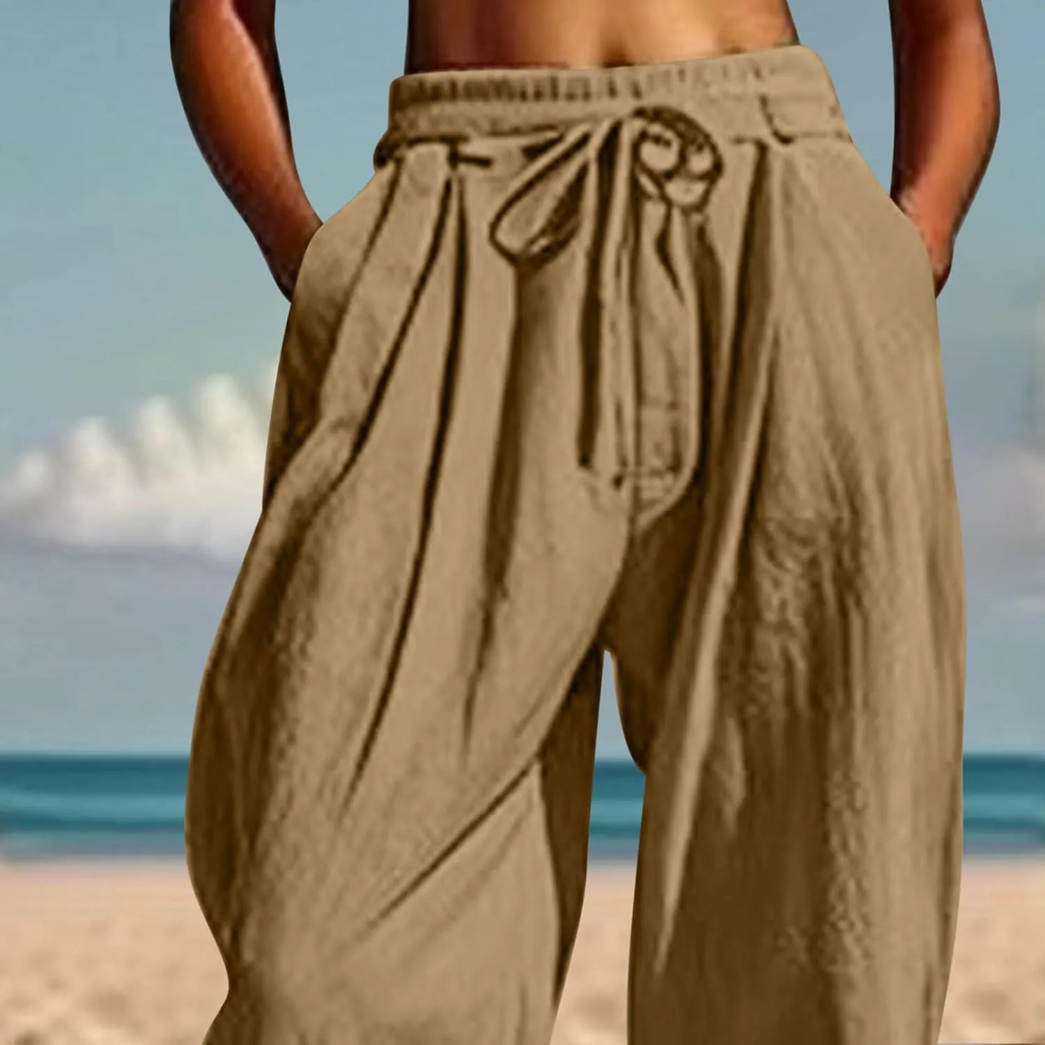 Women Baggy Harem Pants Solid Color Drawstring Elastic Waist Beach Yoga Trouser Casual Fashion Comfy Soft Loose Pant