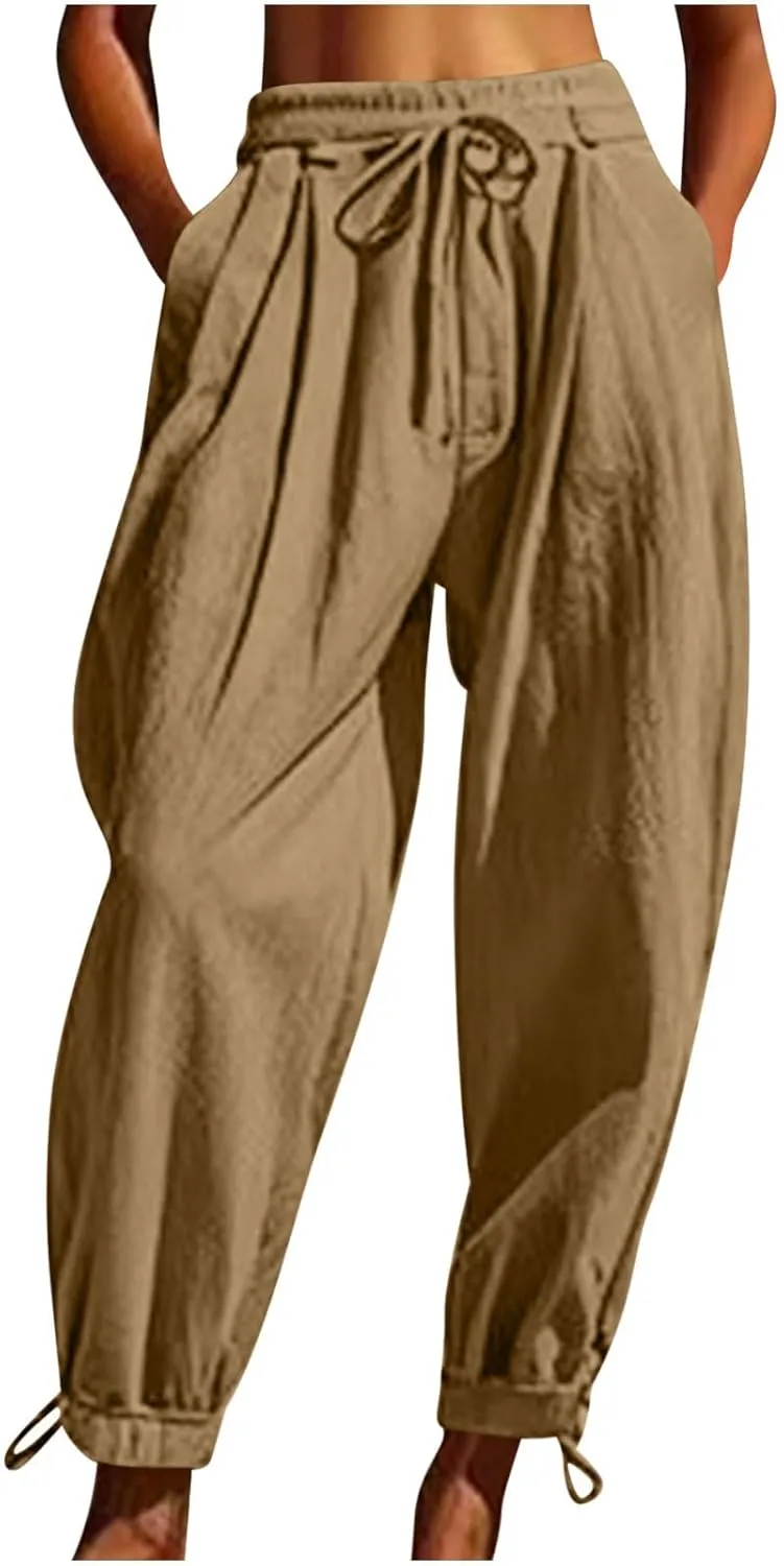 Women Baggy Harem Pants Solid Color Drawstring Elastic Waist Beach Yoga Trouser Casual Fashion Comfy Soft Loose Pant