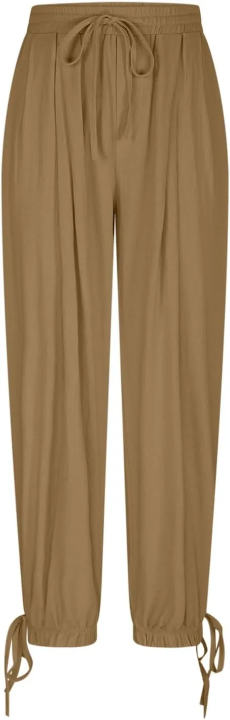 Women Baggy Harem Pants Solid Color Drawstring Elastic Waist Beach Yoga Trouser Casual Fashion Comfy Soft Loose Pant