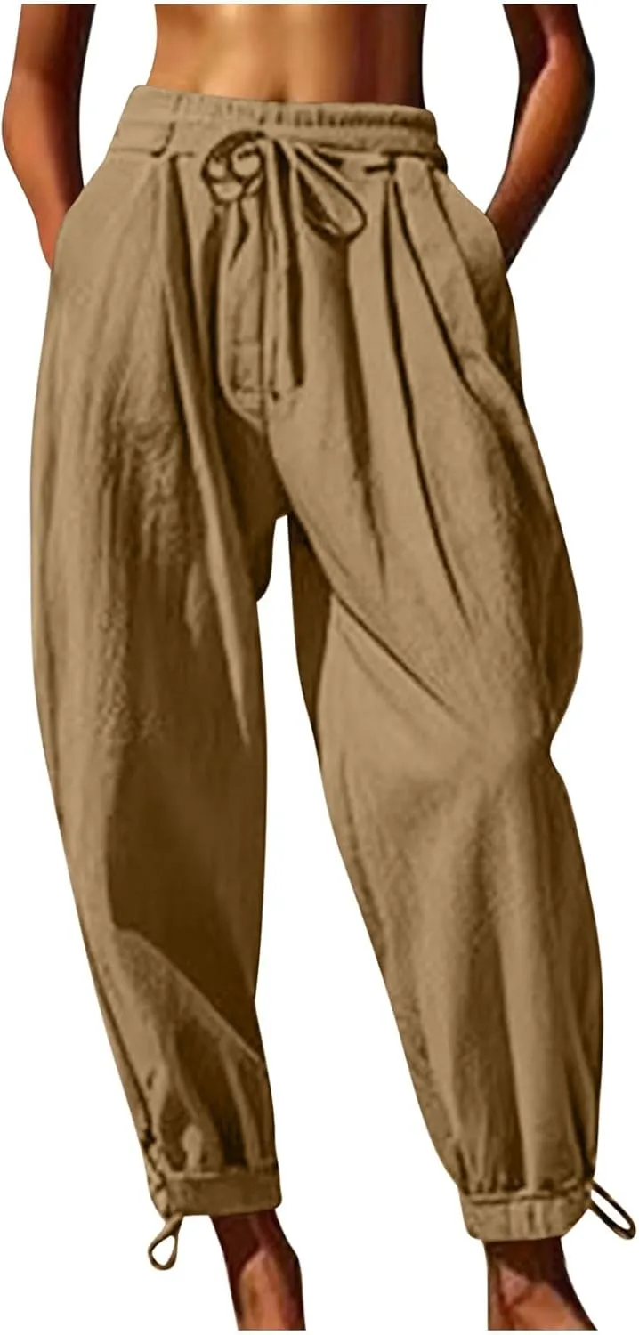 Women Baggy Harem Pants Solid Color Drawstring Elastic Waist Beach Yoga Trouser Casual Fashion Comfy Soft Loose Pant