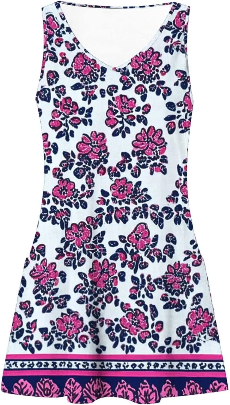 Women Boho Tank Dress 2025 Sleeveless Tunic Mini Dresses Floral Print Sundress Beach Resort Wear Short