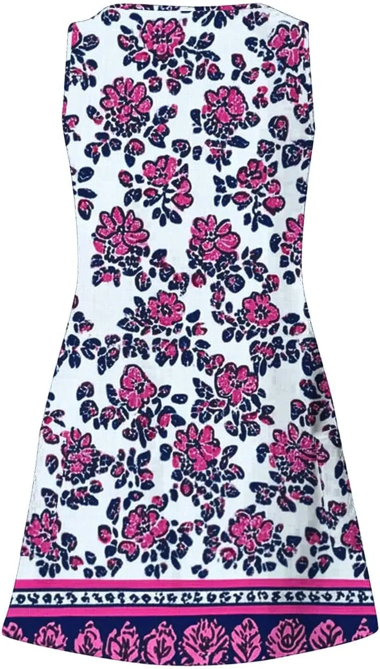 Women Boho Tank Dress 2025 Sleeveless Tunic Mini Dresses Floral Print Sundress Beach Resort Wear Short