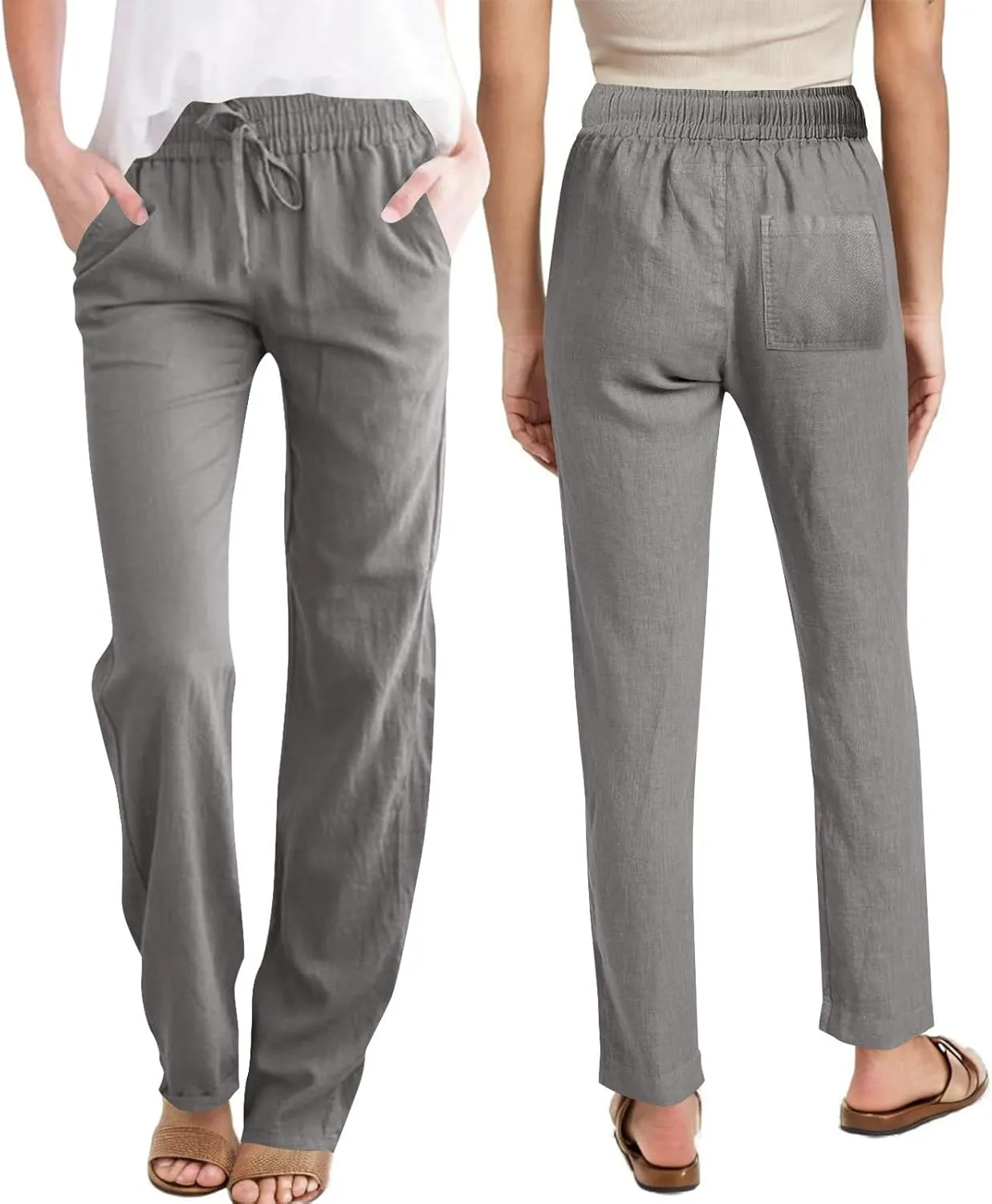 Women Casual Long Pants with Pockets Drawstring Elastic Waist Straight Leg Trousers 2025 Spring Summer Outfits