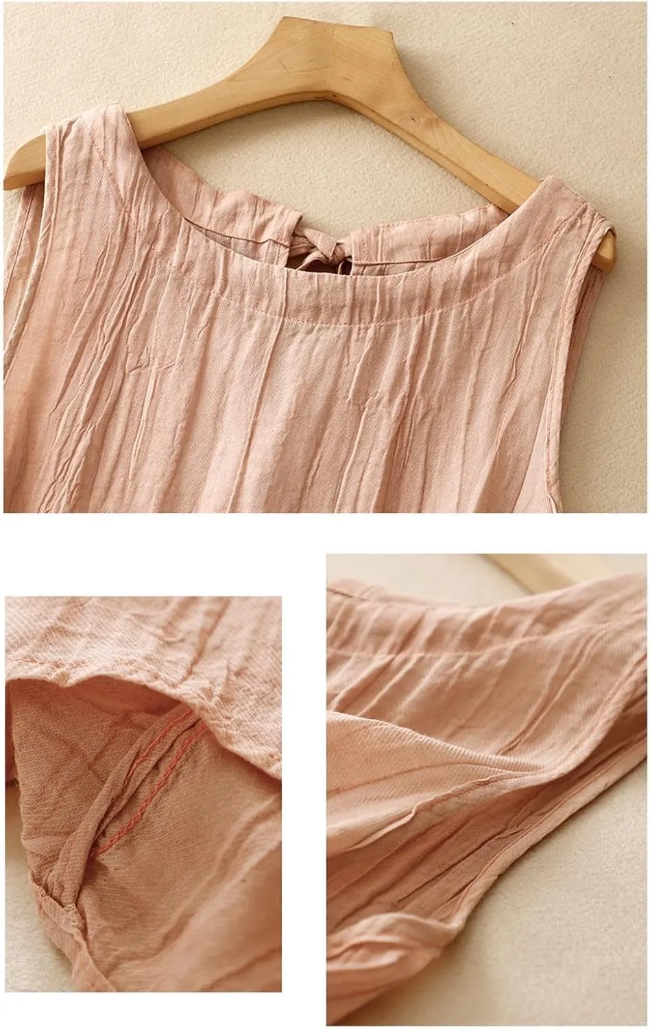 Women Cotton Linen Sleeveless Tank Tops Round Neck Gauze Shirt Casual Solid Color Loose Fit Comfy T-Shirt Blouse Vest