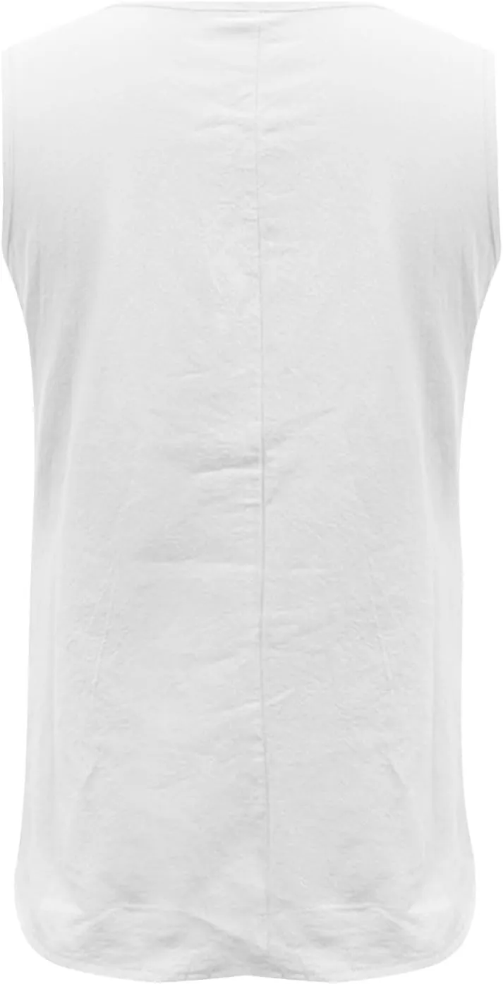Women Cotton Linen Sleeveless Tank Tops Round Neck Gauze Shirt Casual Solid Color Loose Fit Comfy T-Shirt Blouse Vest