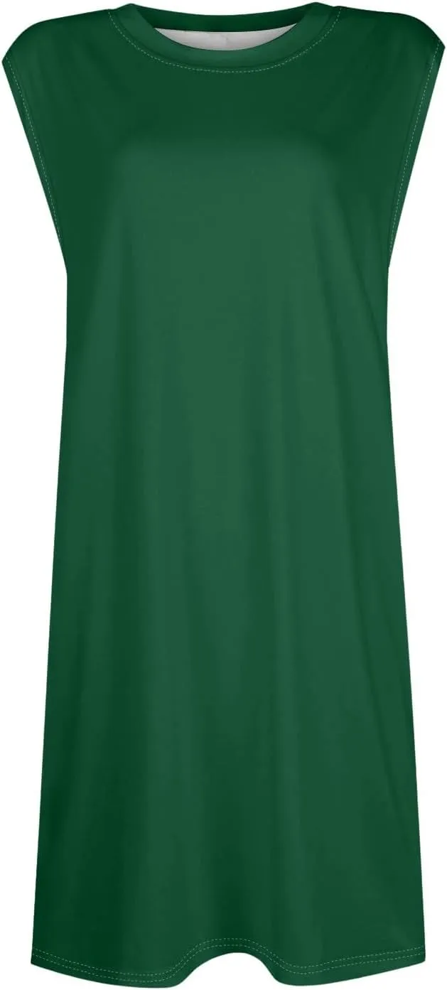 Women Crew Neck Sleeveless Sundress Printed Beach Vacation Pockets Dress 2025 Summer Casual Loose Mini Dresses