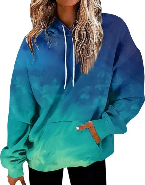 Women Cute Hoodies, Women's Fashion Crewneck Sweatshirts Graphic Daily Long Sleeve Gradient Patchwork Hoodies