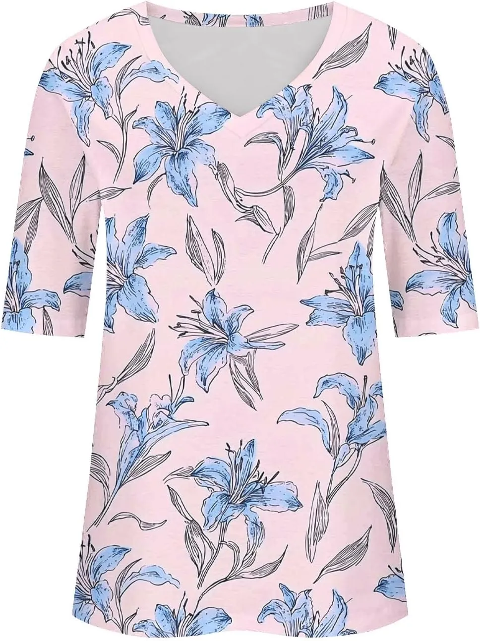 Women Floral Summer Tee Tops Dressy Casual Blouse Short Sleeve V Neck Loose Fit T Shirts Trendy Boho Clothes 2025