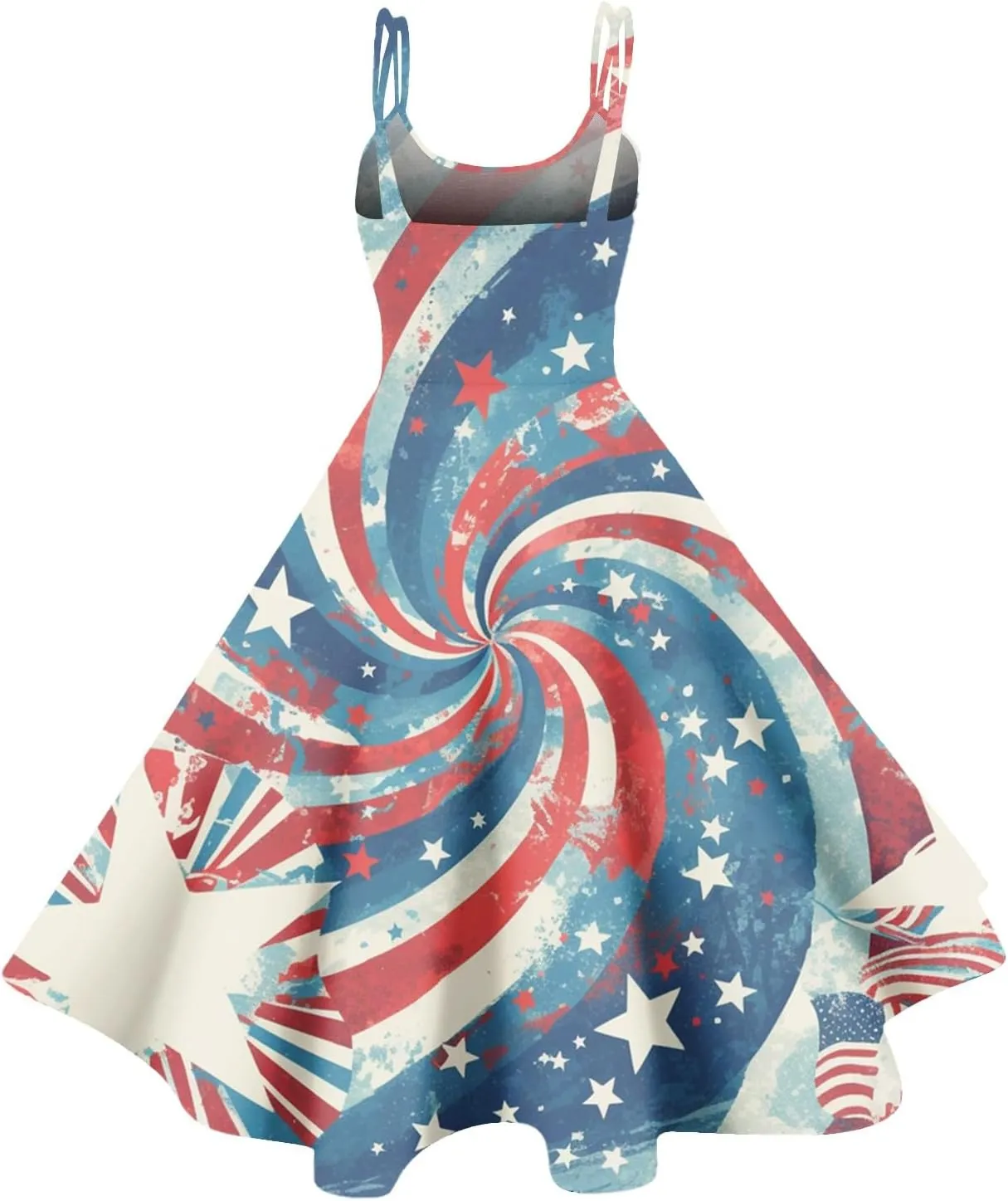 Women Fourth of July Dress Midi Red White and Blue Dresses Spaghetti Strap USA Flag Dress Holiday Festival Dresses