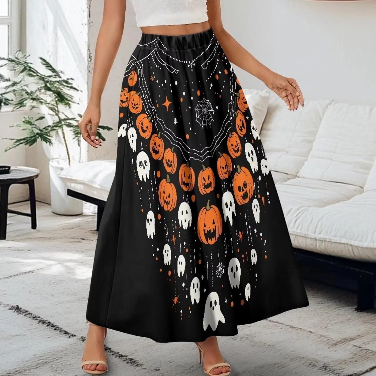 Women Full Length Skirt High Waisted Long Skirts with Pockets Lightweight Soft Flowy Swing A Line Maxi Skirt S-2XL