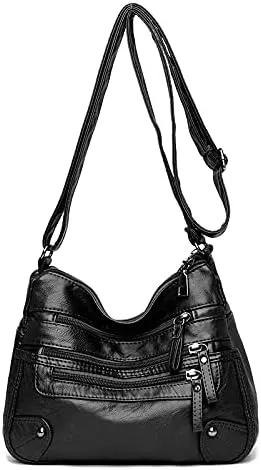 Women Handbags Shoulder Bags, Satchel Tote Bag, Ladies Soft PU Leather Handbag Fashion Women Travel Shoulder Bag Large Capacity Designer Messenger Bag (Color : Black)