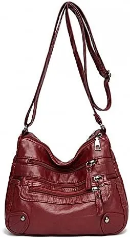 Women Handbags Shoulder Bags, Satchel Tote Bag, Ladies Soft PU Leather Handbag Fashion Women Travel Shoulder Bag Large Capacity Designer Messenger Bag (Color : Wine Red)