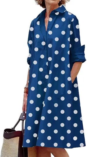 Women Linen Button Down Shirt Dresses Midi Length V Neck Long Sleeve Loose Casual with Pockets Front Button Dress