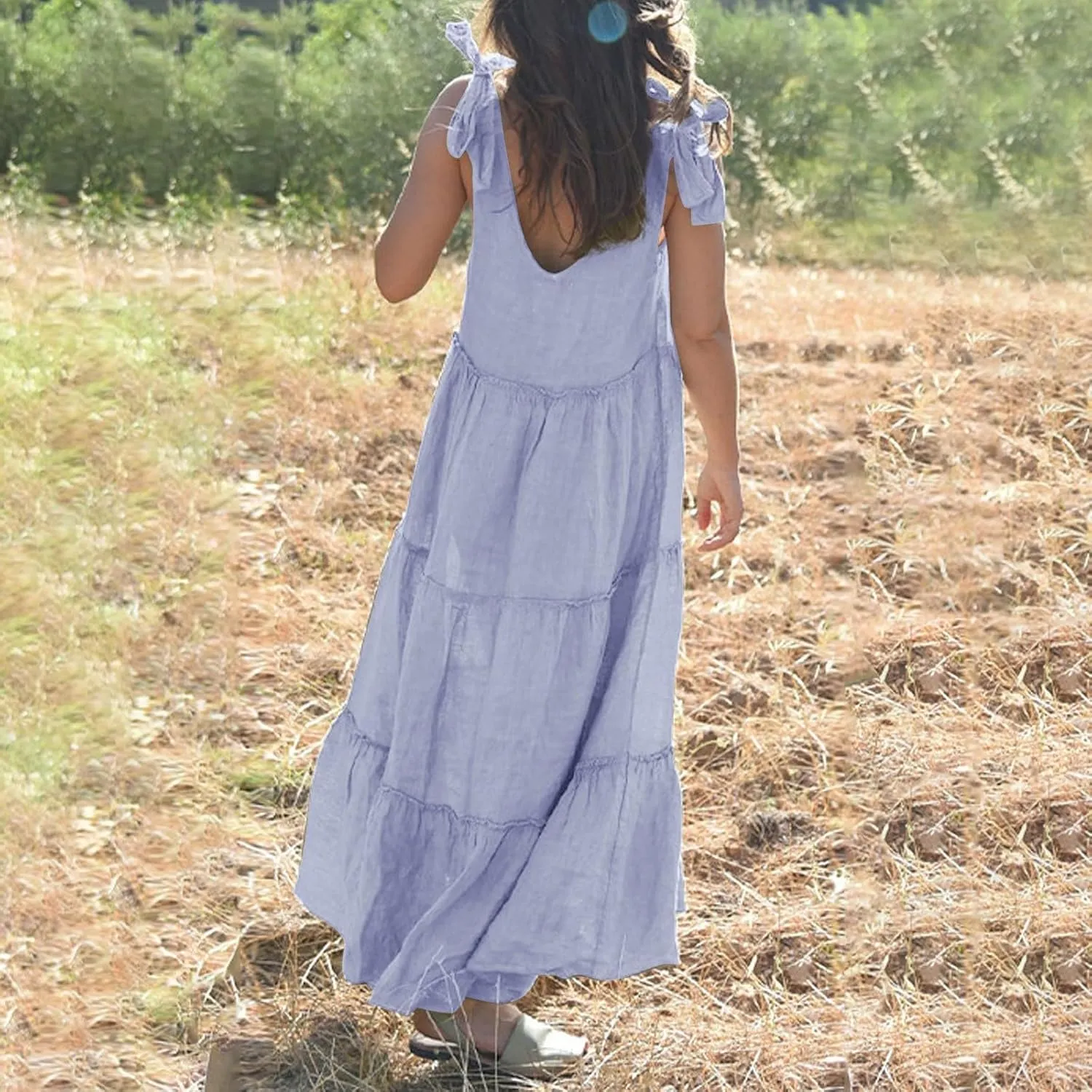 Women Linen Dress Summer Sleeveless Maxi Dresses Spaghetti Strap Flowy Dress Boho Beach Long Dresses Casual Sundress