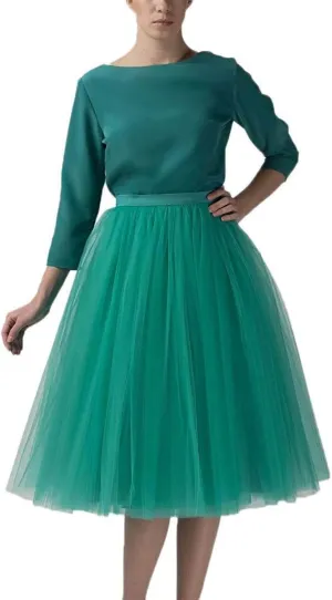 Women Midi Skirts Fashion High Knee Skirt Pleated Length Skirt Dancing Womens Adult Skirt A Line Tulle Skirts