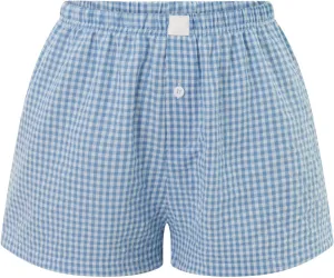 Women Pajamas Shorts Micro Boxer Shorts Y2K Cute Gingham Sleep Lounge Shorts Checkered Plaid Button Pj Mini Shorts