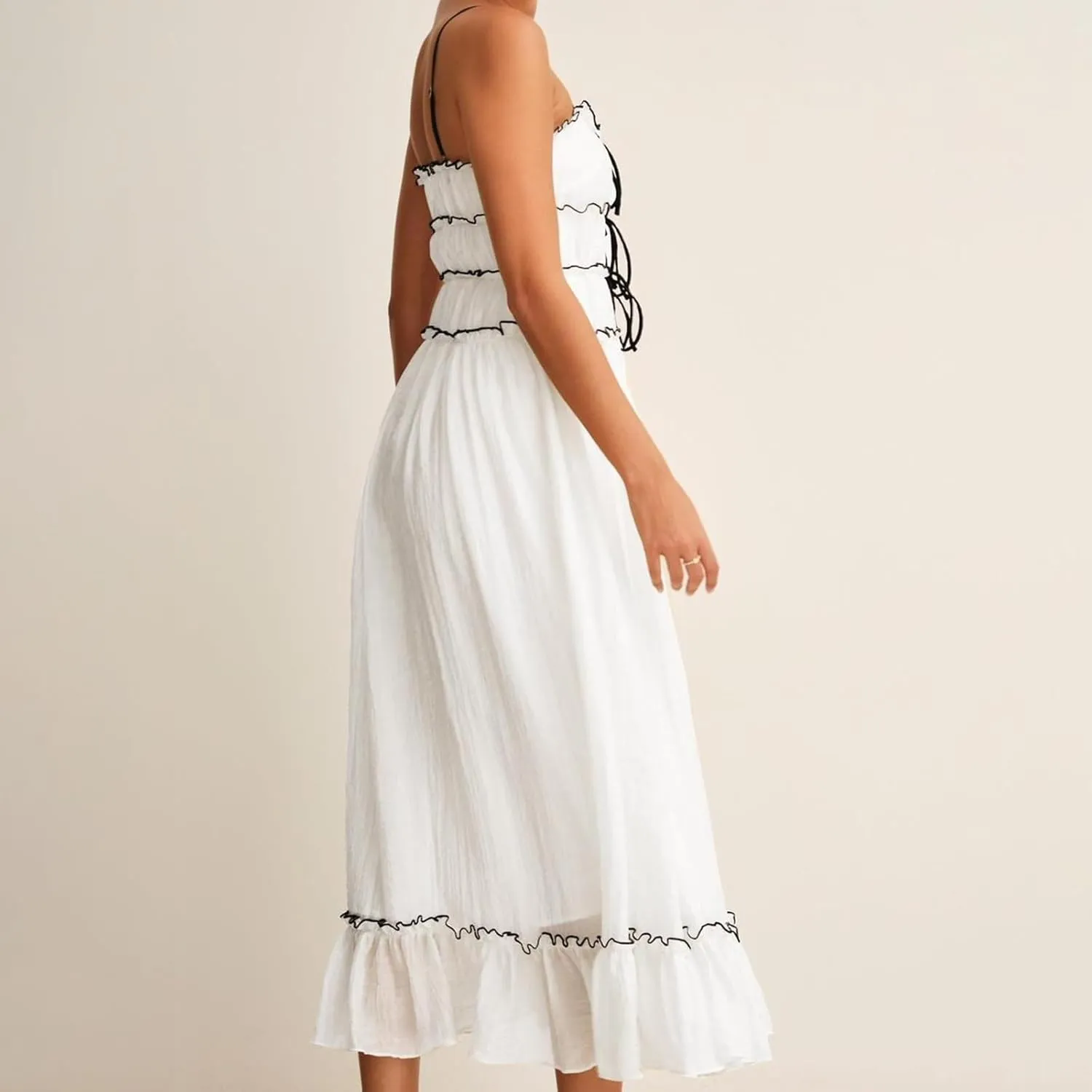 Women Summer Y2k Long Skirts, Corset Tube Ruffled Trim Ruched Princess Midi Dress