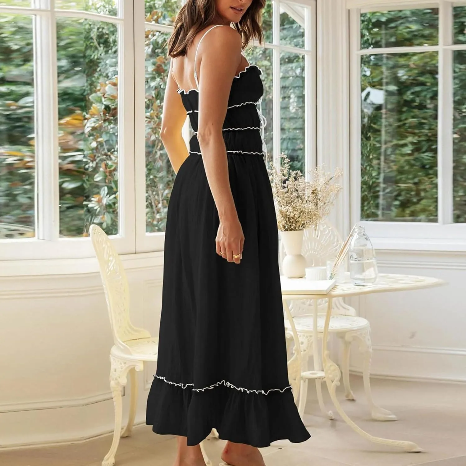 Women Summer Y2k Long Skirts, Corset Tube Ruffled Trim Ruched Princess Midi Dress