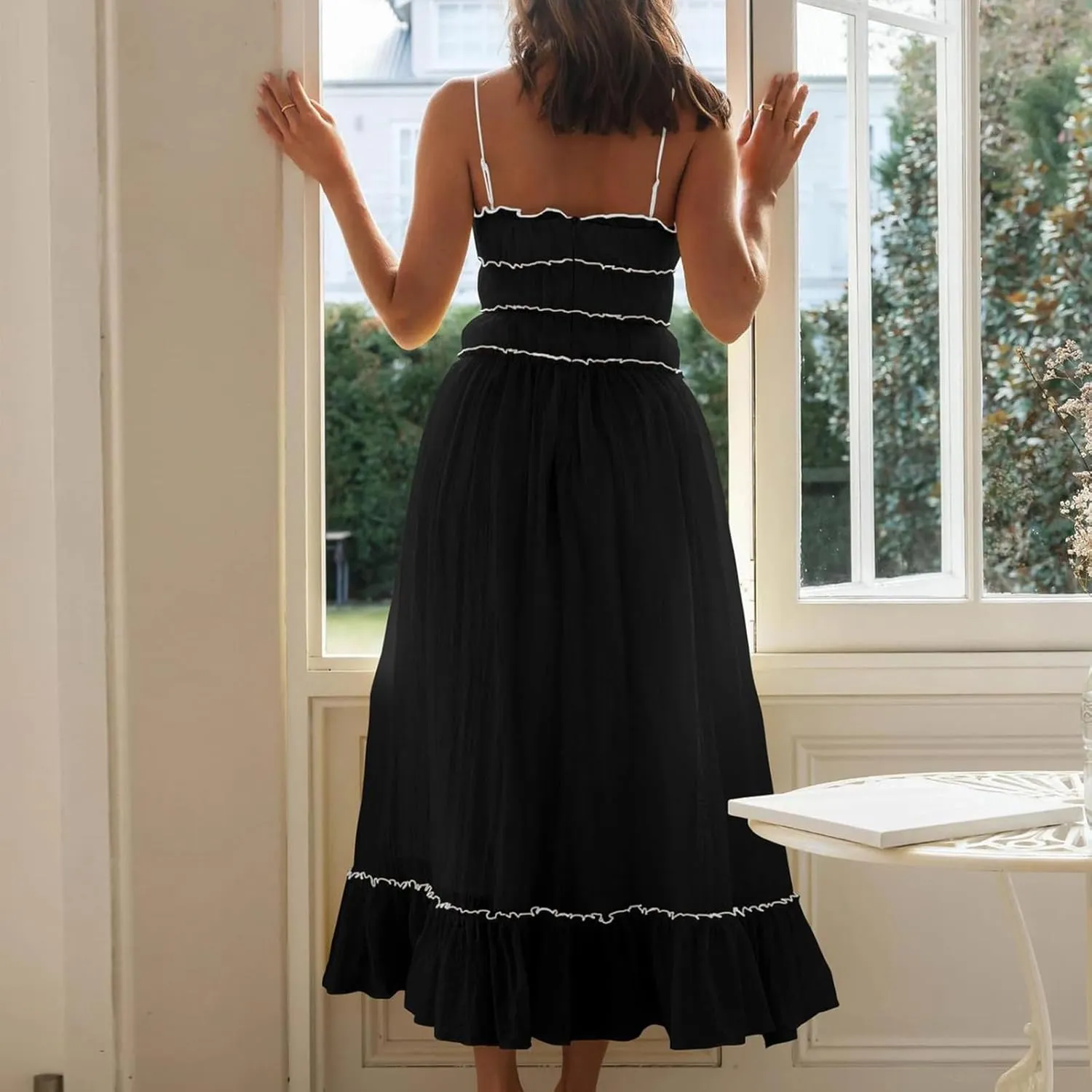 Women Summer Y2k Long Skirts, Corset Tube Ruffled Trim Ruched Princess Midi Dress