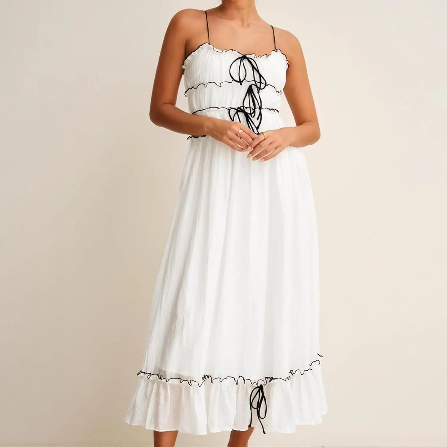 Women Summer Y2k Long Skirts, Corset Tube Ruffled Trim Ruched Princess Midi Dress
