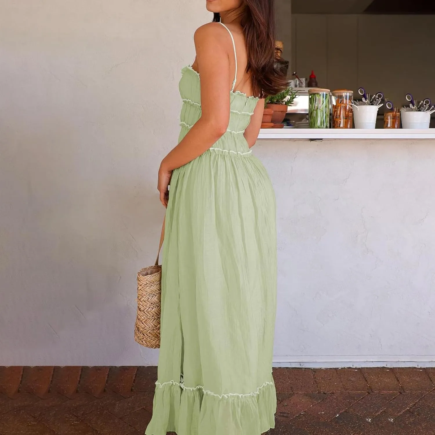 Women Summer Y2k Long Skirts, Corset Tube Ruffled Trim Ruched Princess Midi Dress