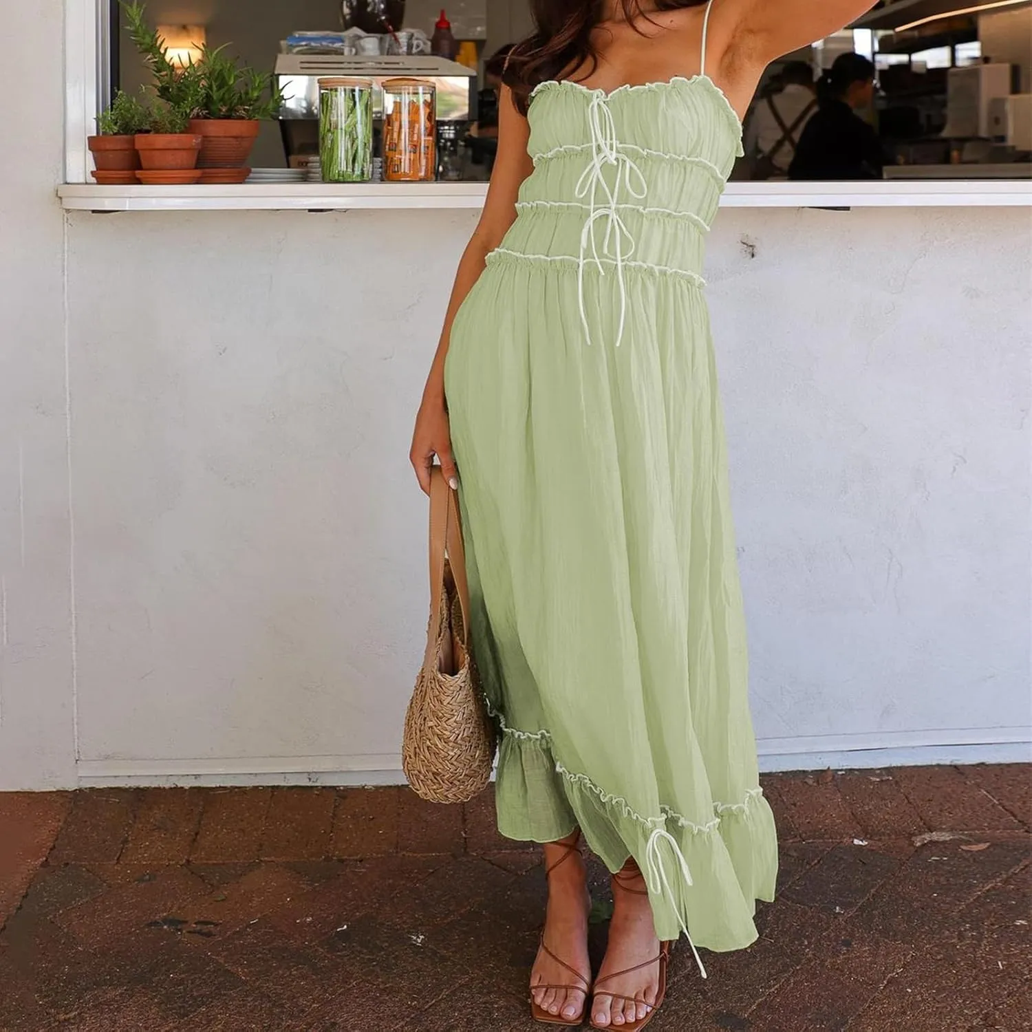 Women Summer Y2k Long Skirts, Corset Tube Ruffled Trim Ruched Princess Midi Dress
