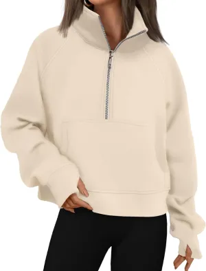 Women Sweatshirt Half Zipper Crop Pullover Hoodie Oversized Quarter Zip Fleece Sweatshirt Fall Fashion Outfits Clothes
