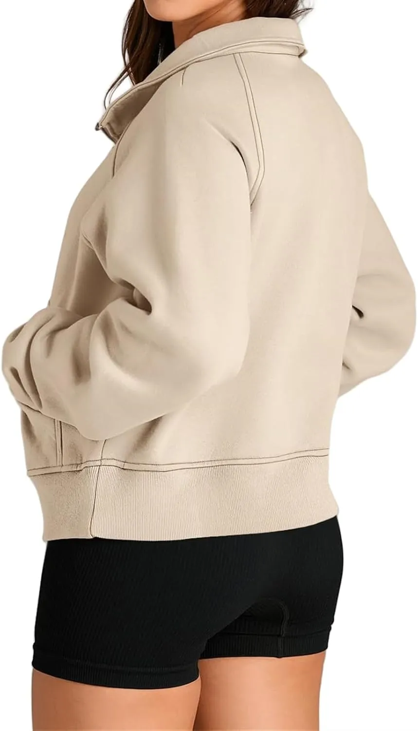 Women Sweatshirt Half Zipper Crop Pullover Hoodie Oversized Quarter Zip Fleece Sweatshirt Fall Fashion Outfits Clothes