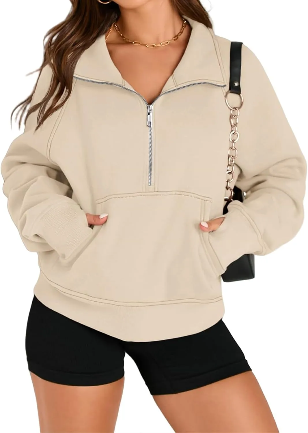 Women Sweatshirt Half Zipper Crop Pullover Hoodie Oversized Quarter Zip Fleece Sweatshirt Fall Fashion Outfits Clothes
