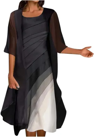 Women Two Piece Outfits Sleeveless Floral Print Long Dress with Cardigan Loose Casual Crew Neck Flowy Maxi Dress
