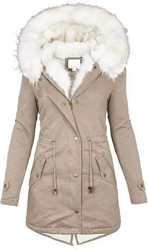 Women Winter Coats Long Hooded Fleece Lined Parka Jackets Thick Warm Cotton Jacket Coat Puffer Jacket Windproof Ski Down Coat