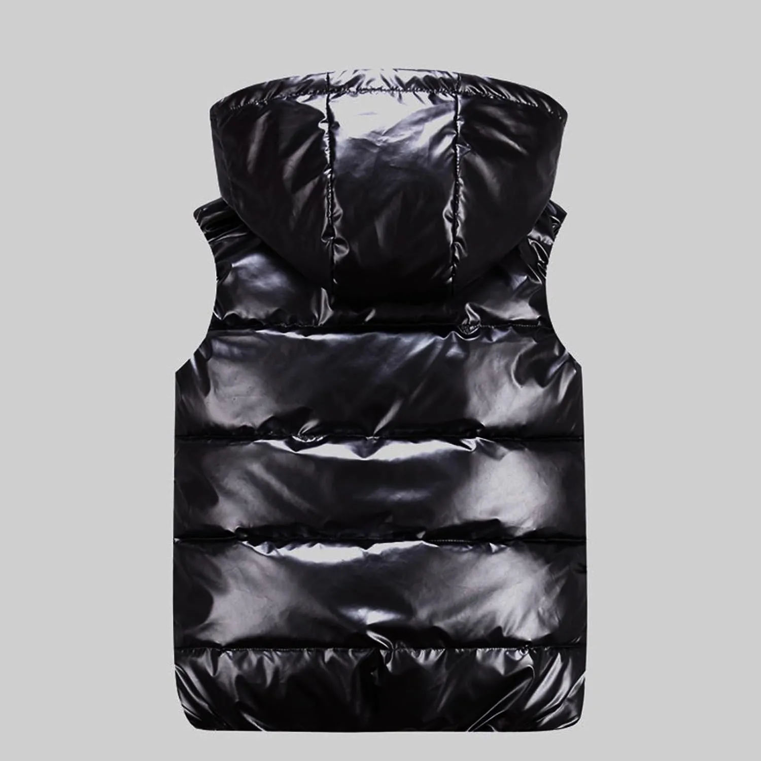 Women Winter Solid Color Full Zip Up Vest Jacket Sleeveless Lightweight Down Puffer Hooded Jacket with Zipper Pockets