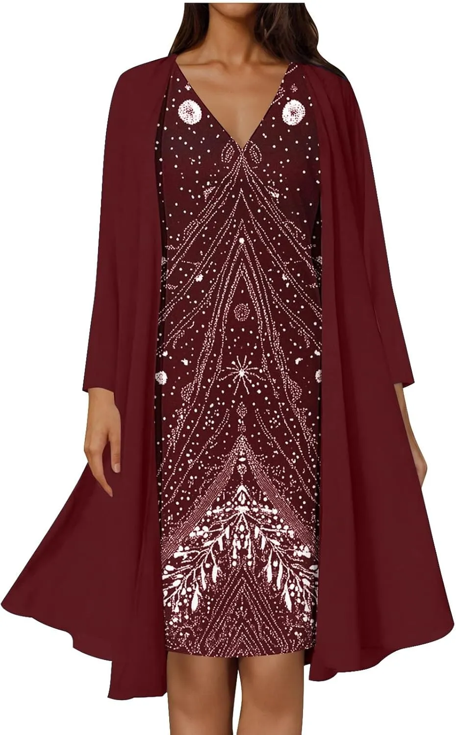 Womens 2 Piece Sets Mother of The Bride Dresses Wedding Guest Long Sleeve Chiffon Formal Evening Dress with Cardigan