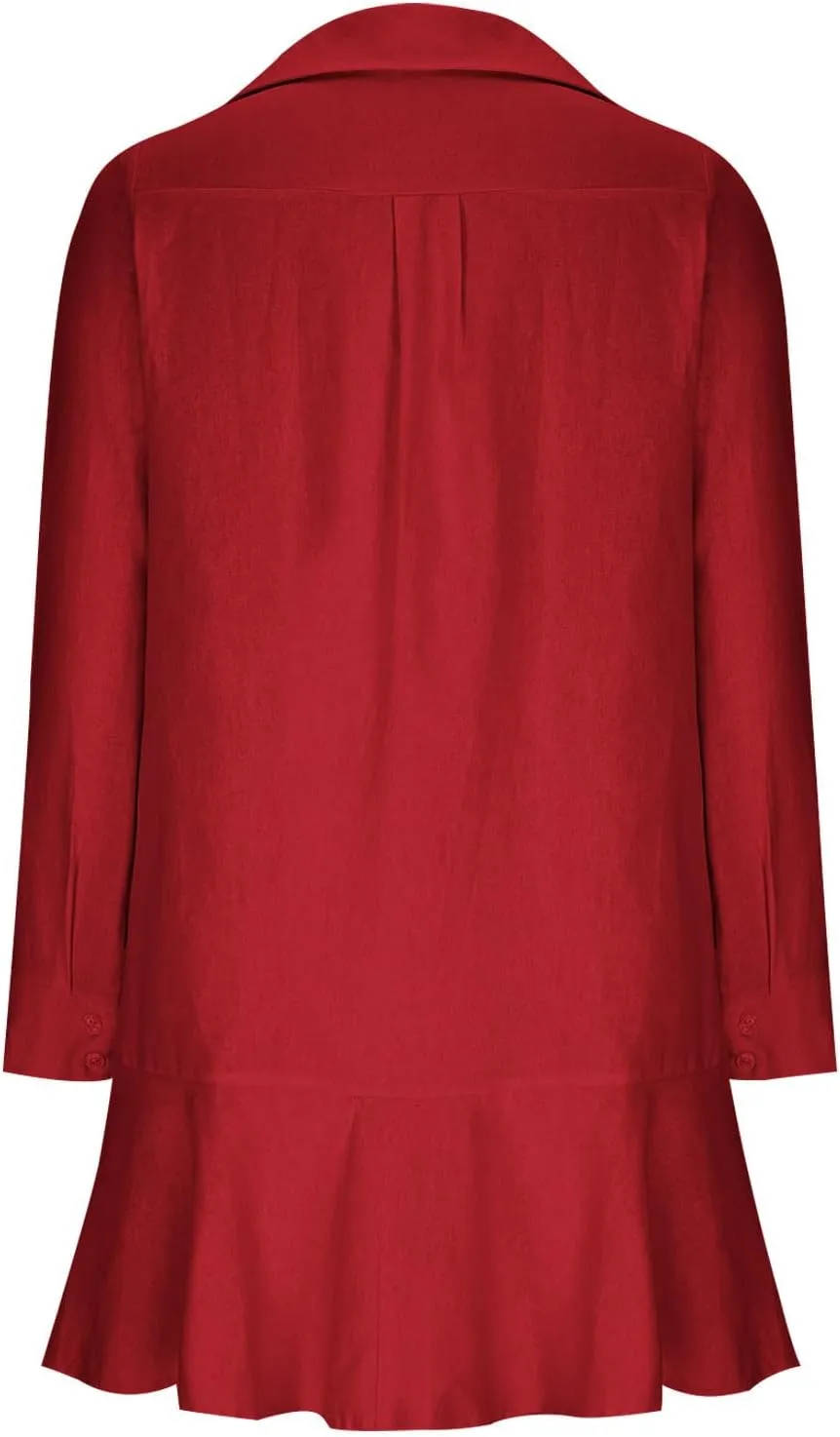 Womens 2024 Summer Casual Button Down Dress 3/4 Rolled-Up Sleeve Loose Ruffle Mini Dress Solid Color Shirts Sun Dress