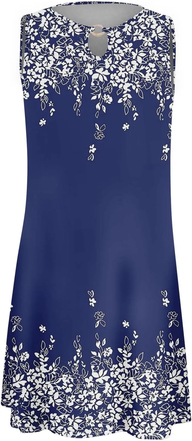 Women's 2024 Summer Floral Mini Dress Sleeveless Ruffle Boho Beach Vacation Short Tank Sundresses