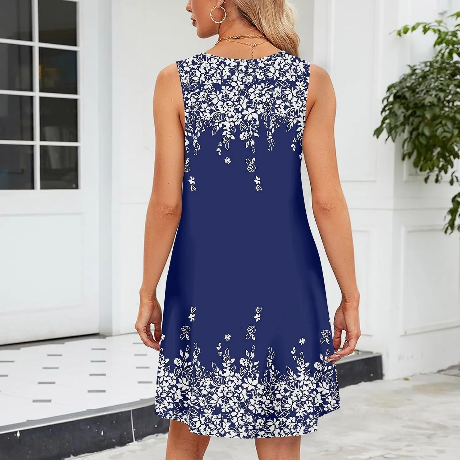 Women's 2024 Summer Floral Mini Dress Sleeveless Ruffle Boho Beach Vacation Short Tank Sundresses