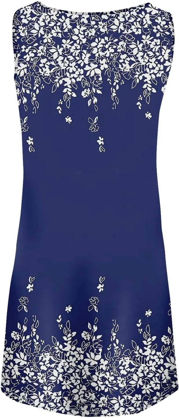 Women's 2024 Summer Floral Mini Dress Sleeveless Ruffle Boho Beach Vacation Short Tank Sundresses