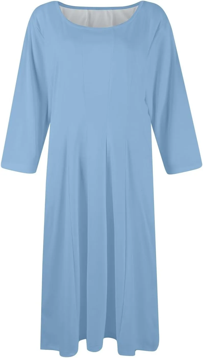 Women's 3/4 Sleeve A-line and Flare Midi Long Dress 2025 Spring Summer Casual Modest Petite Dresses