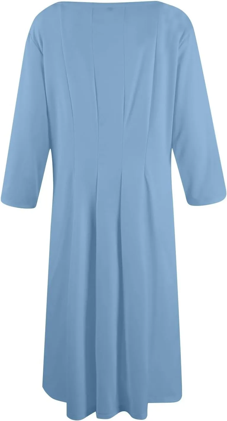 Women's 3/4 Sleeve A-line and Flare Midi Long Dress 2025 Spring Summer Casual Modest Petite Dresses