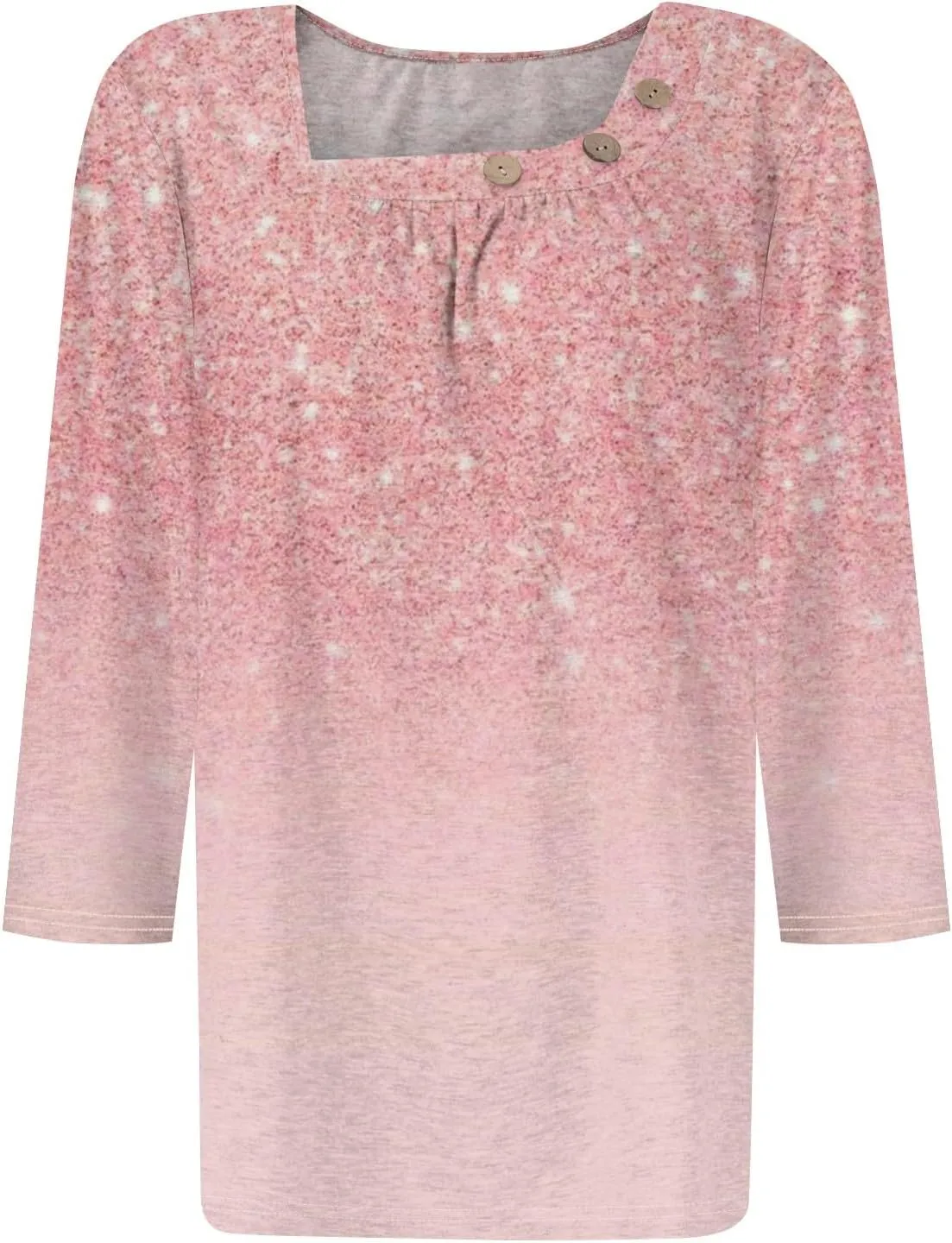 Womens 3/4 Sleeve Blouses Dressy Casual Loose Fit Shirts Button Decor Summer Trendy Tunic Tops