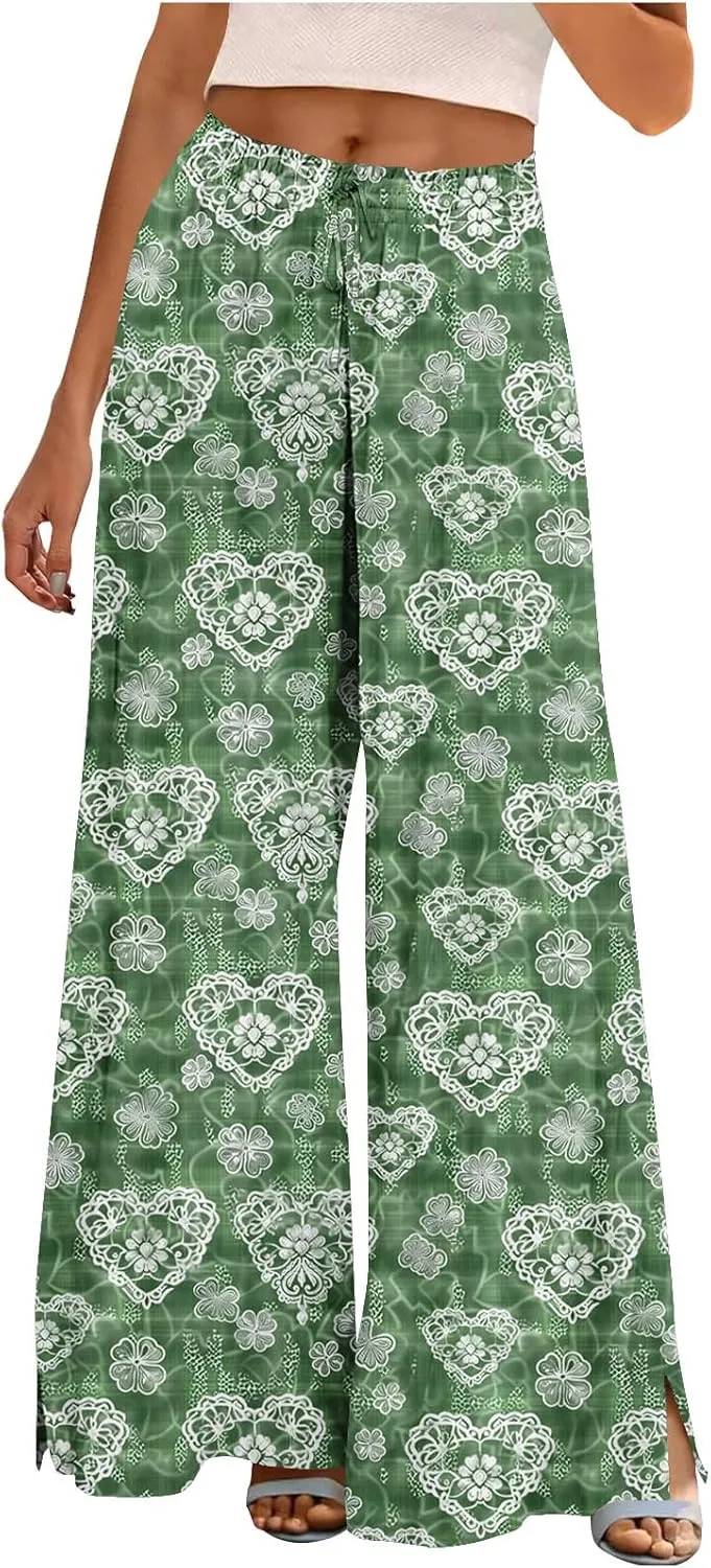 Women's Baggy Wide Leg Pants Plus Size Fashion Boho Floral Harem Trouser Lace up Elastic Waist Jogger Sweatpant