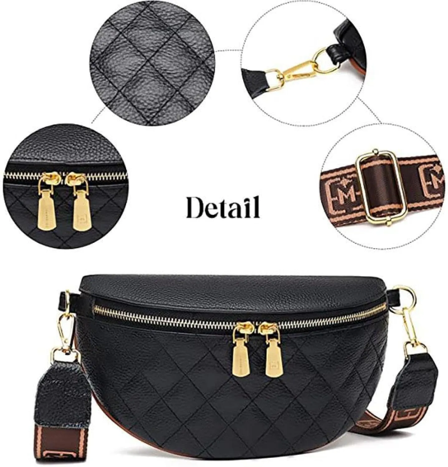 Women's Belt Bag, Diamond Quilted Embroidery, Leather, Casual Women's Crossbody Bag, Travel Sports Chest Bag grey