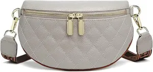 Women's Belt Bag, Diamond Quilted Embroidery, Leather, Casual Women's Crossbody Bag, Travel Sports Chest Bag grey