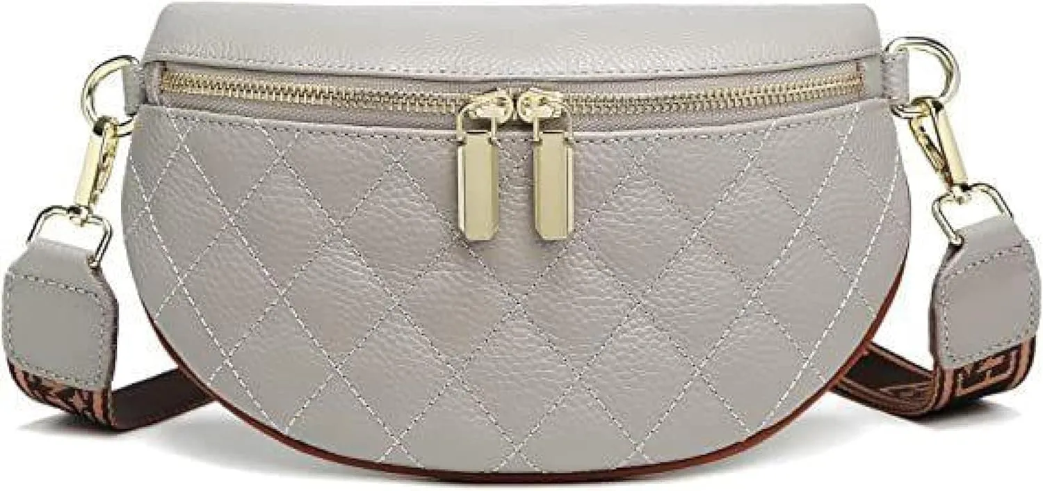 Women's Belt Bag, Diamond Quilted Embroidery, Leather, Casual Women's Crossbody Bag, Travel Sports Chest Bag grey