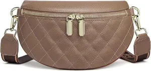 Women's Belt Bag, Diamond Quilted Embroidery, Leather, Casual Women's Crossbody Bag, Travel Sports Chest Bag Khakicolor